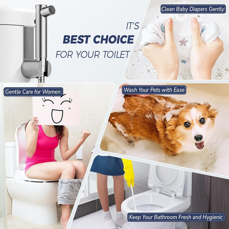 BIGCOW Stainless Steel Handheld Bidet Sprayer for Toilet, Stepless Water Pressure Control, Gentle Toilet Jet Spray with Leak-Proof Bidet Hose, Ideal for Feminine Hygiene, Cloth Diaper, Pet Cleaning - Image 4